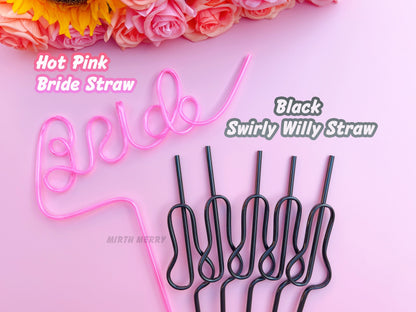 Black Swirly Penis Straw + Bride Straw,| Bachelorette Party Favors | Bride To Be Bridal Shower | Hen Party Supplies Penis