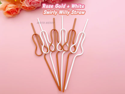 Rose Gold White Swirly Penis Straw + Bride Straw,| Bachelorette Party Favors | Bride To Be Bridal Shower | Hen Party Supplies Penis