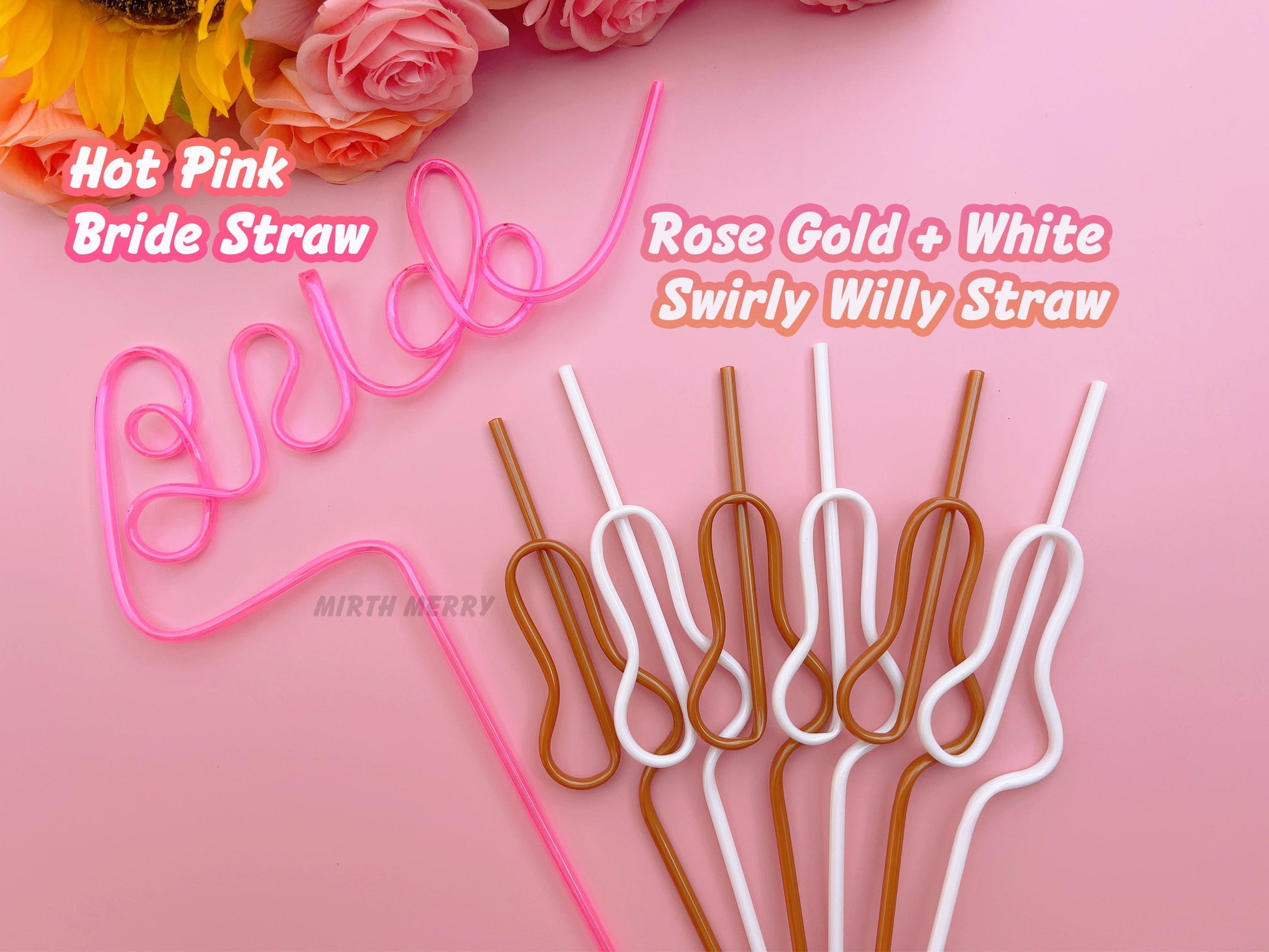Rose Gold White Swirly Penis Straw + Bride Straw,| Bachelorette Party Favors | Bride To Be Bridal Shower | Hen Party Supplies Penis