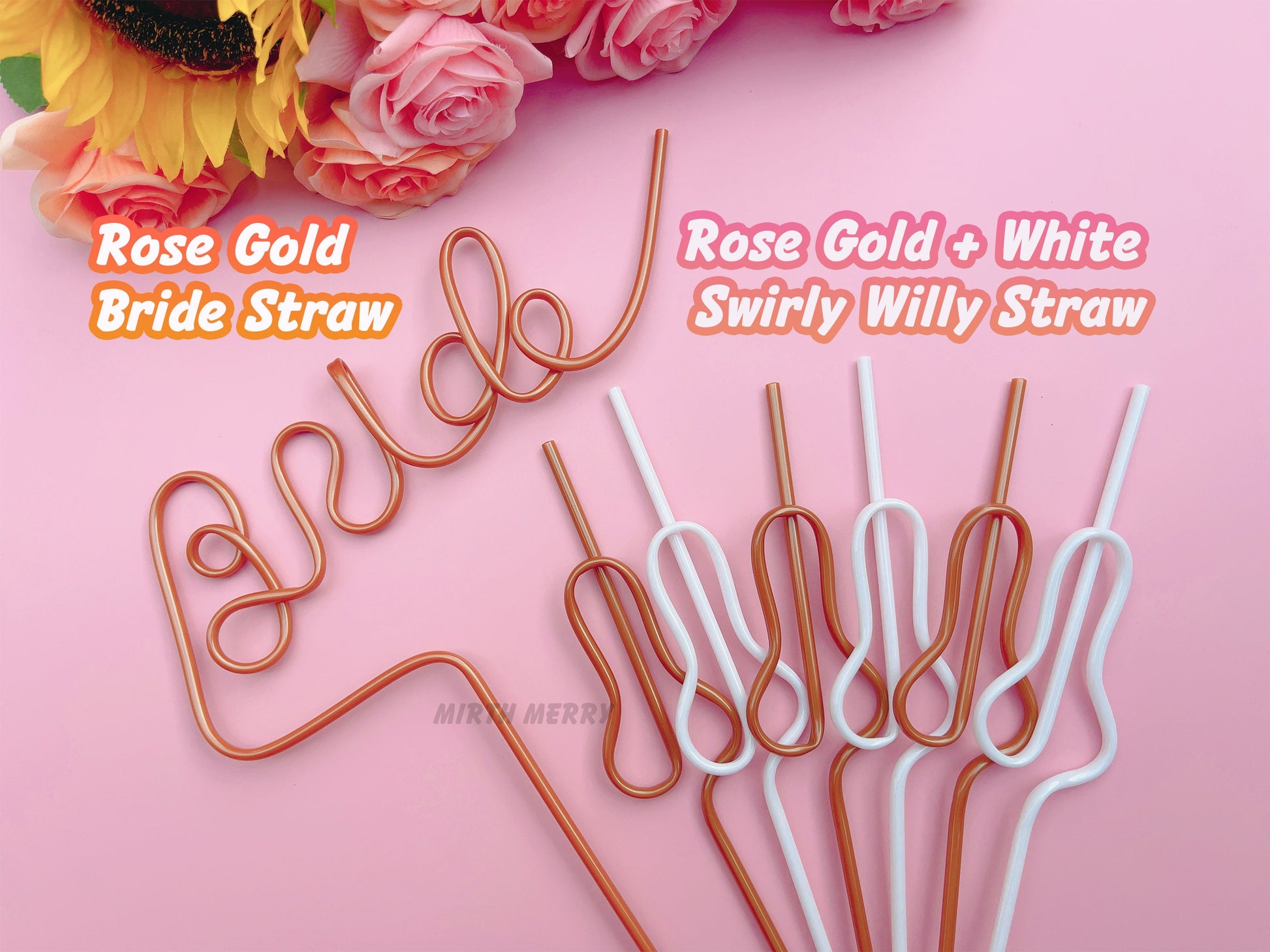 Rose Gold White Swirly Penis Straw + Bride Straw,| Bachelorette Party Favors | Bride To Be Bridal Shower | Hen Party Supplies Penis