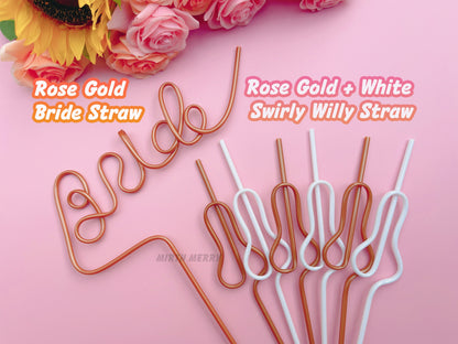 Rose Gold White Swirly Penis Straw + Bride Straw,| Bachelorette Party Favors | Bride To Be Bridal Shower | Hen Party Supplies Penis