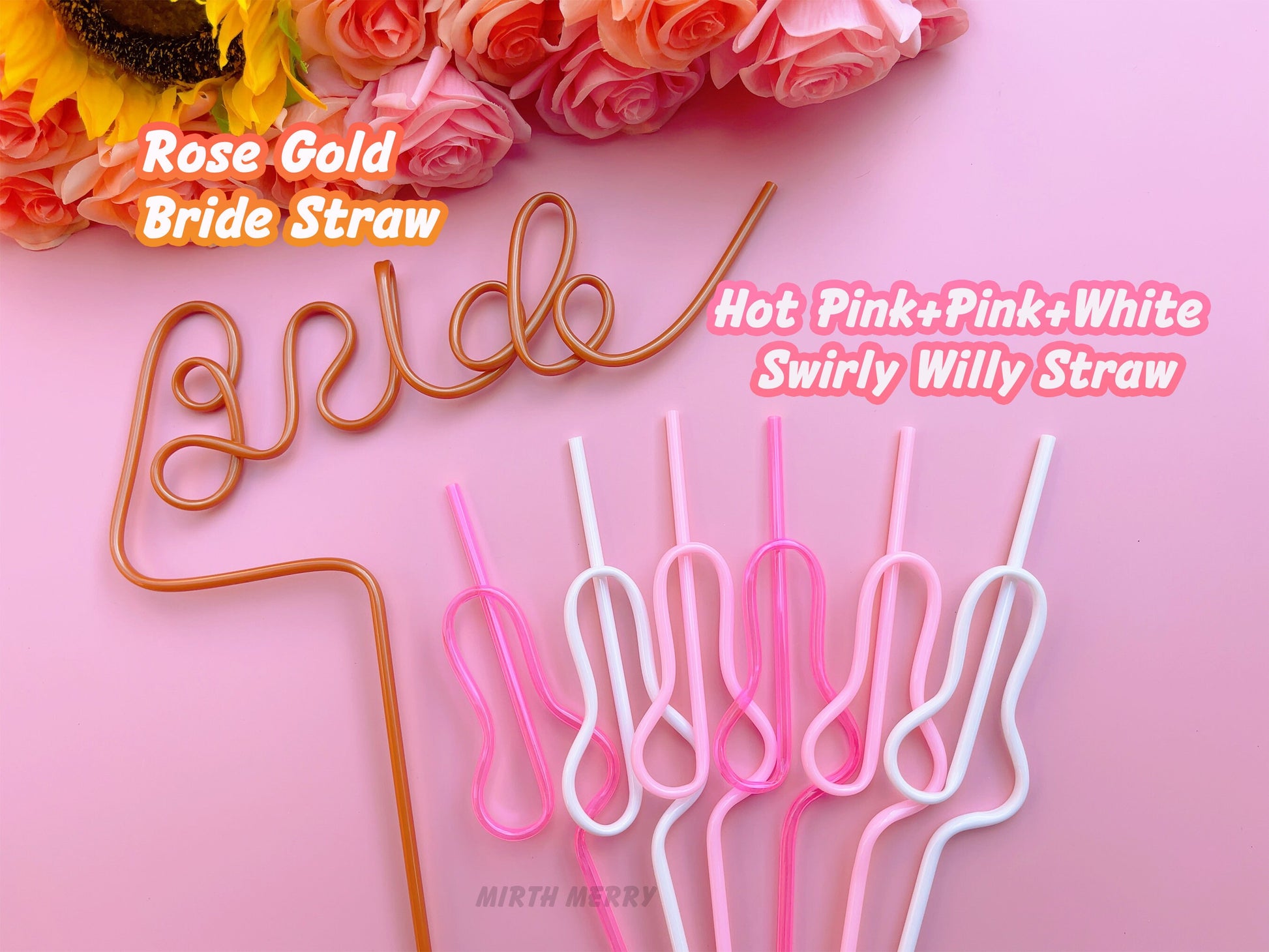 Hot Pink, Pink and White Swirly Penis Straw + Bride Straw,| Bachelorette Party Favors | Bride To Be Bridal Shower | Hen Party Supplies Penis