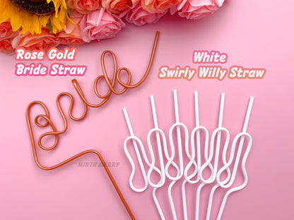White Swirly Penis Straw + Bride Straw,| Bachelorette Party Favors | Bride To Be Bridal Shower | Hen Party Supplies Penis