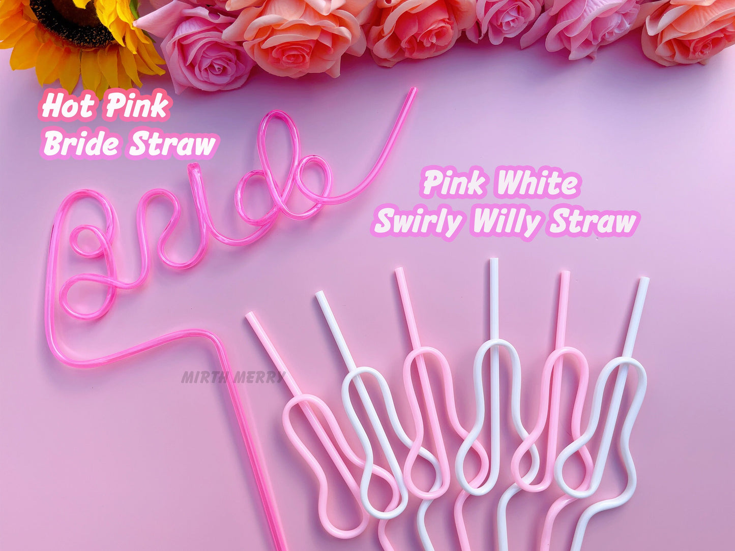 Pink White Swirly Penis Straw + Bride Straw,| Bachelorette Party Favors | Bride To Be Bridal Shower | Hen Party Supplies Penis