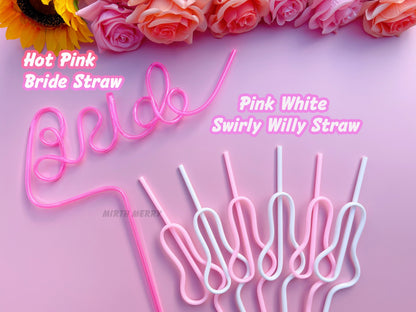 Pink White Swirly Penis Straw + Bride Straw,| Bachelorette Party Favors | Bride To Be Bridal Shower | Hen Party Supplies Penis