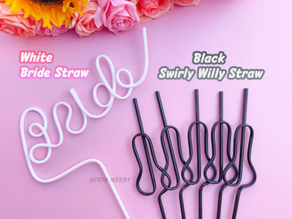 Black Swirly Penis Straw + Bride Straw,| Bachelorette Party Favors | Bride To Be Bridal Shower | Hen Party Supplies Penis