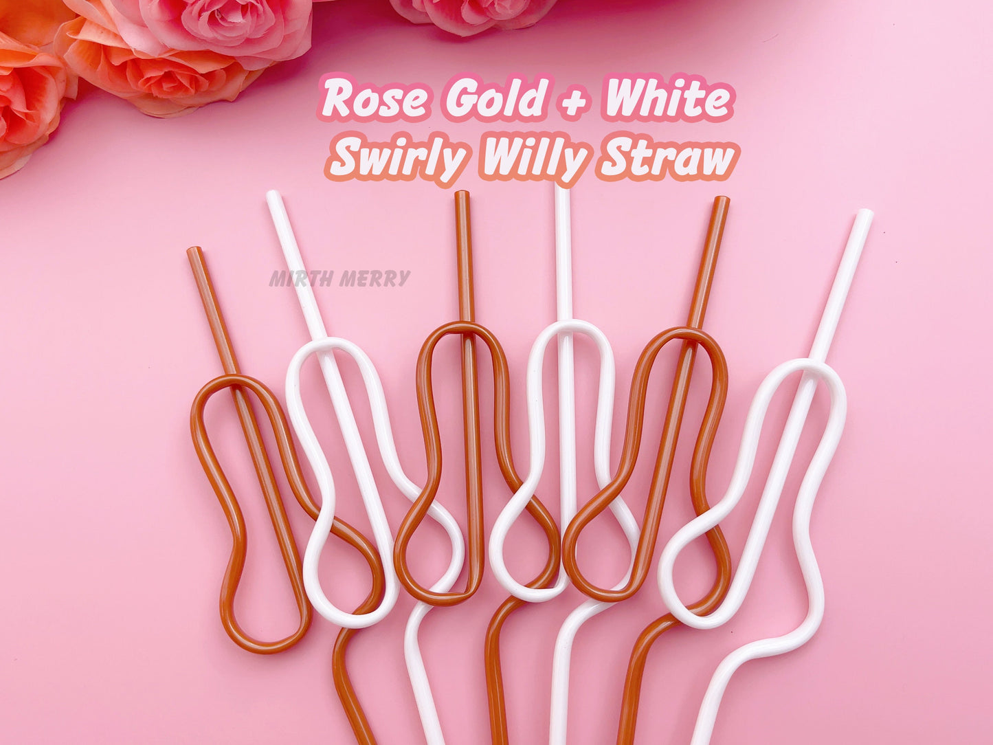 Rose Gold White Swirly Penis Straw + Bride Straw,| Bachelorette Party Favors | Bride To Be Bridal Shower | Hen Party Supplies Penis