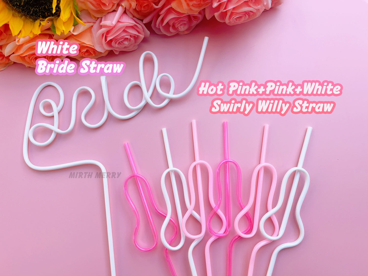 Hot Pink, Pink and White Swirly Penis Straw + Bride Straw,| Bachelorette Party Favors | Bride To Be Bridal Shower | Hen Party Supplies Penis
