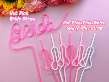 Hot Pink, Pink and White Swirly Penis Straw + Bride Straw,| Bachelorette Party Favors | Bride To Be Bridal Shower | Hen Party Supplies Penis
