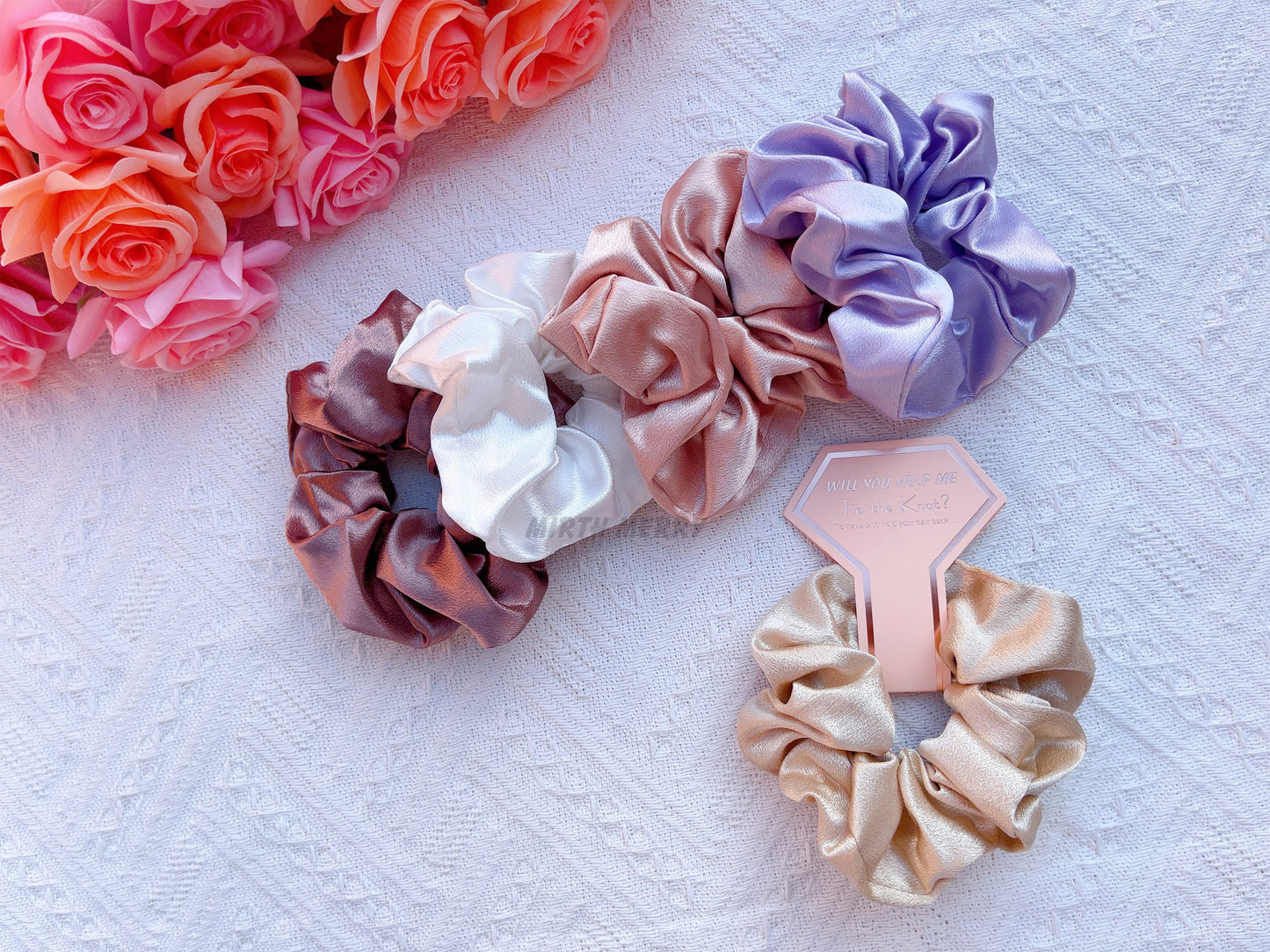 Hen Party Hair Tie - Silk Satin Scrunchies | Bridal Shower Gift Decorations, Bride Tribe Favor, Bridesmaid Scrunchies, Bridesmaid Proposal