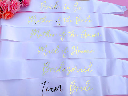 Bride to Be Sash| Hen Party Sash | Sash for Bride - Gold Foil | Mother of the Bride sash | Bachelorette Favors | Team Bride, Bridesmaid sash