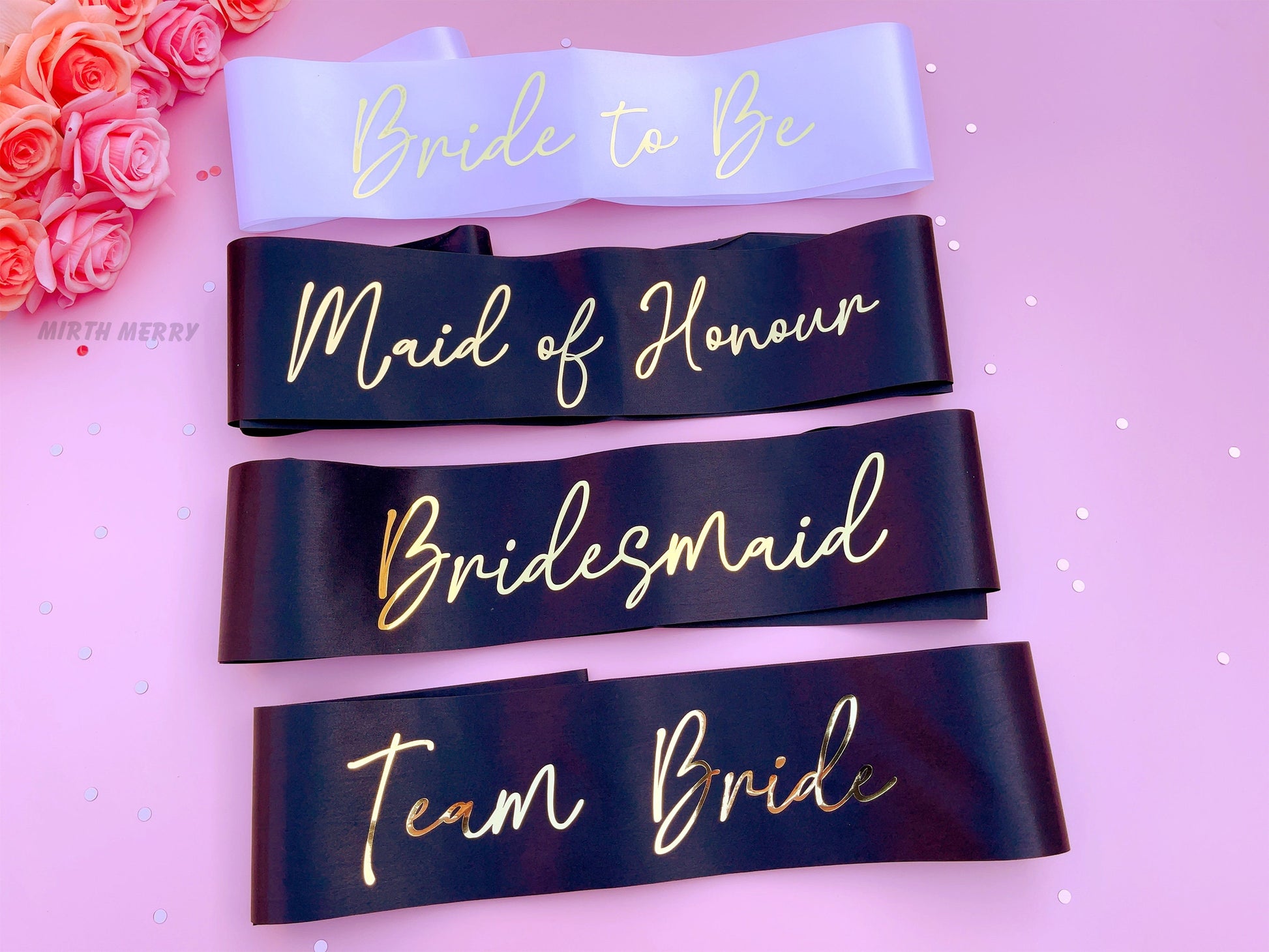 Bride to Be Sash| Hen Party Sash | Sash for Bride - Gold Foil | Mother of the Bride sash | Bachelorette Favors | Team Bride, Bridesmaid sash