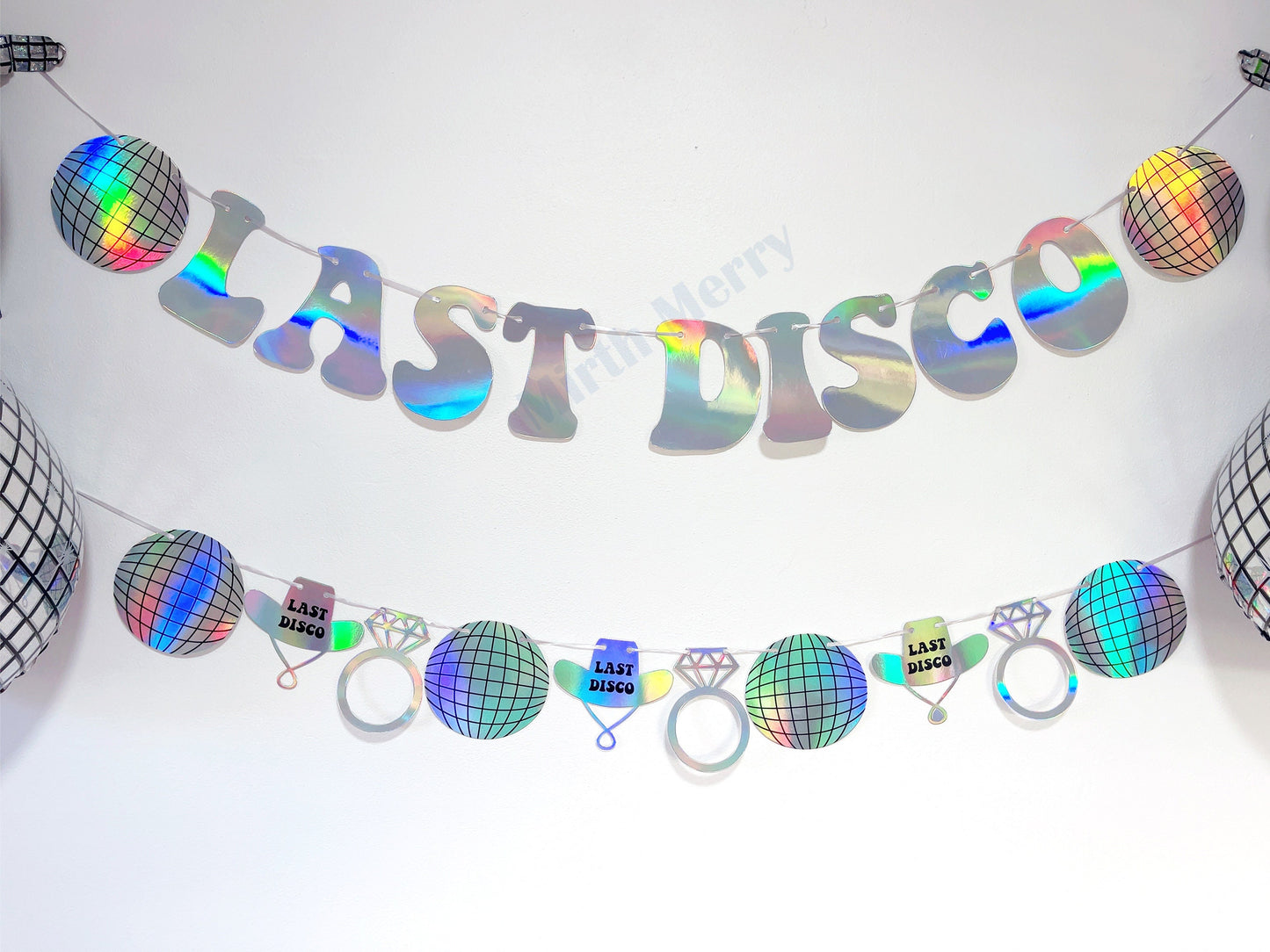 Last Disco Iridescent Banner Set | Last Rodeo Bach Party Decorations, Backdrop Photo Booth Holographic Iridescent Bachelorette Banners