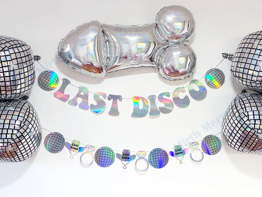 Last Disco Iridescent Banner Set | Last Rodeo Bach Party Decorations, Backdrop Photo Booth Holographic Iridescent Bachelorette Banners