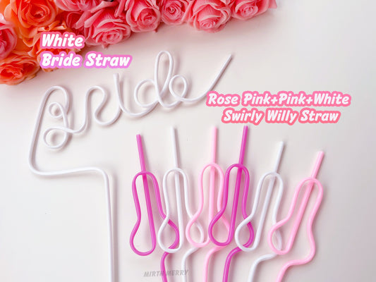 Rose Pink, Pink and White Swirly Penis Straw + Bride Straw| Bachelorette Party Favors | Bride To Be Bridal Shower | Hen Party Supplies Penis