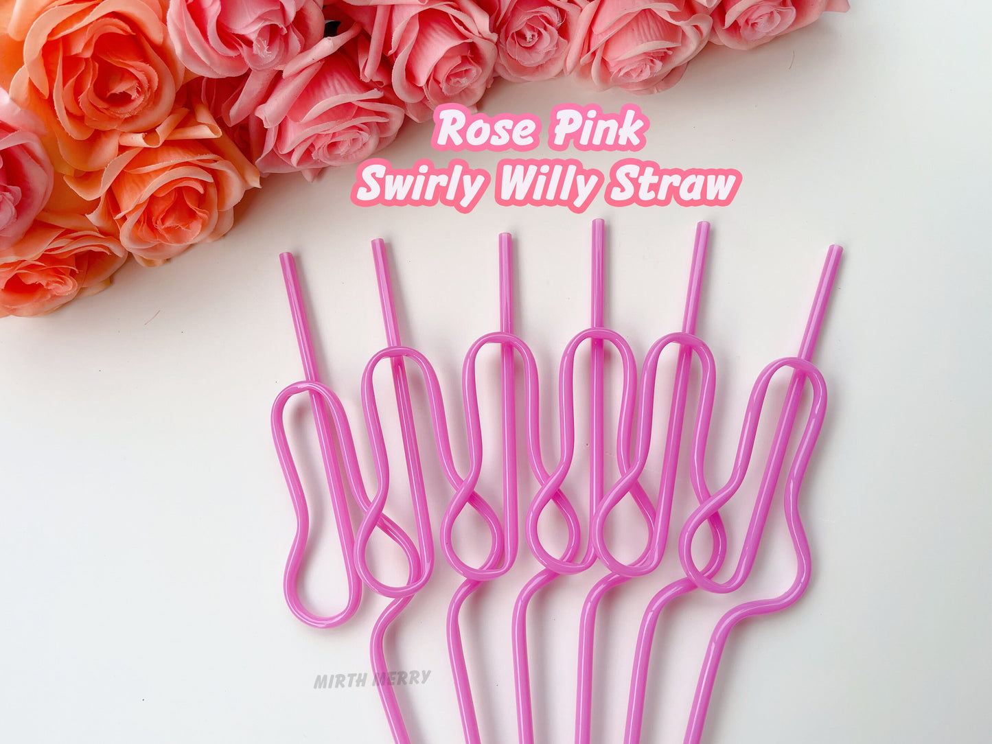 Rose Pink Swirly Penis Straw + Bride Straw,| Bachelorette Party Favors | Bride To Be Bridal Shower | Hen Party Supplies Penis