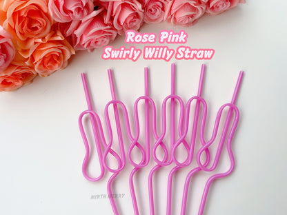 Rose Pink Swirly Penis Straw + Bride Straw,| Bachelorette Party Favors | Bride To Be Bridal Shower | Hen Party Supplies Penis
