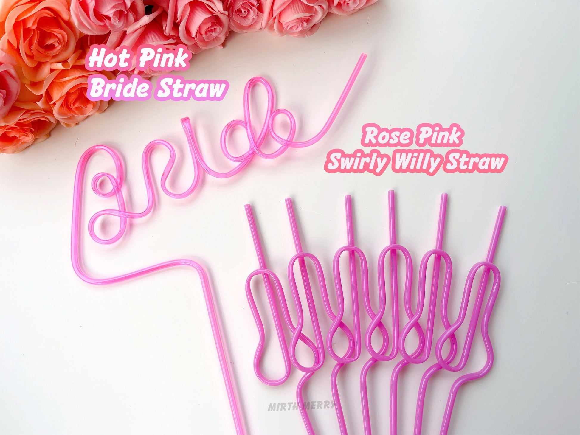 Rose Pink Swirly Penis Straw + Bride Straw,| Bachelorette Party Favors | Bride To Be Bridal Shower | Hen Party Supplies Penis