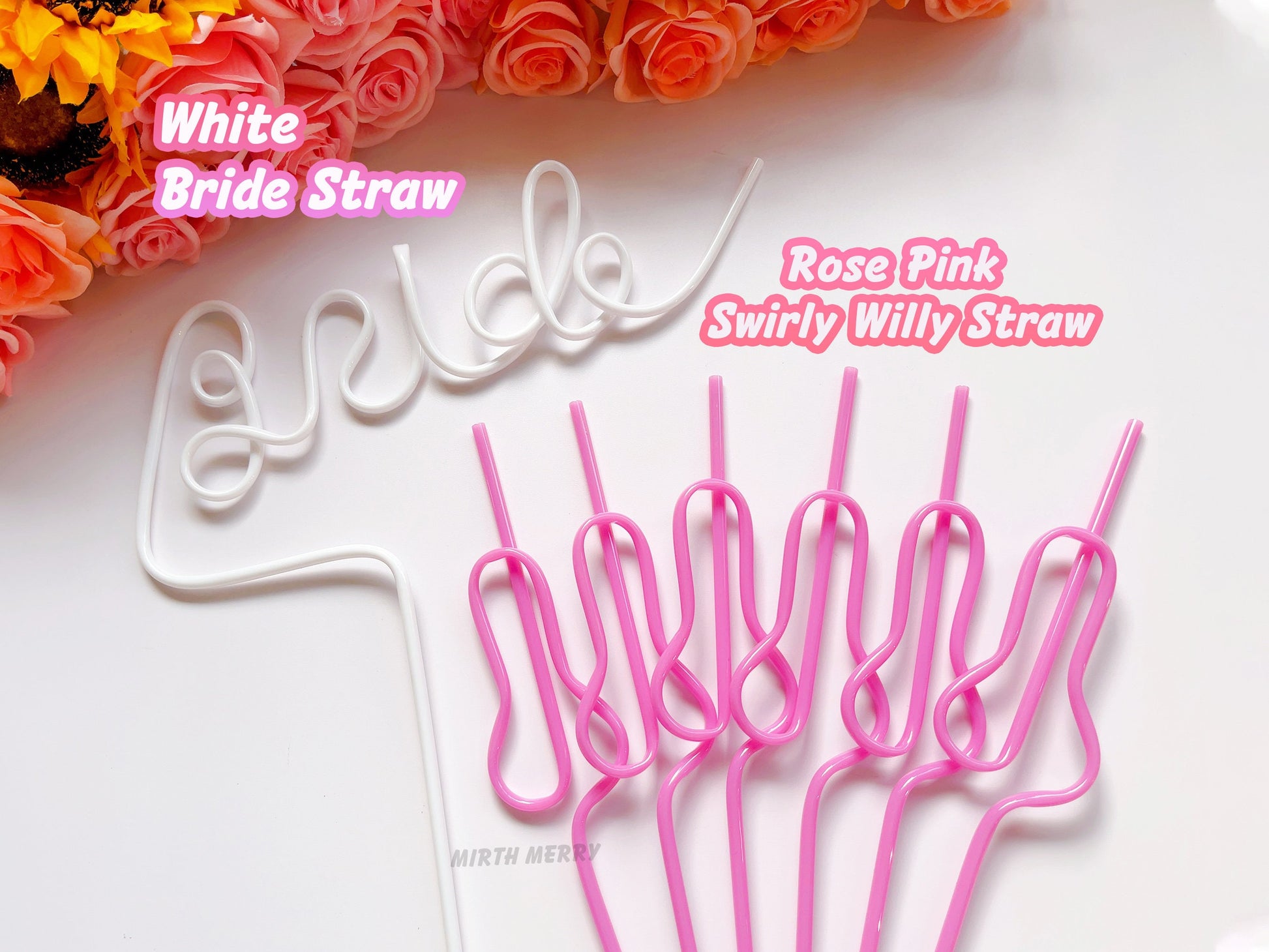 Rose Pink Swirly Penis Straw + Bride Straw,| Bachelorette Party Favors | Bride To Be Bridal Shower | Hen Party Supplies Penis