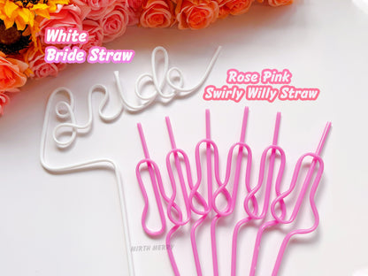 Rose Pink Swirly Penis Straw + Bride Straw,| Bachelorette Party Favors | Bride To Be Bridal Shower | Hen Party Supplies Penis