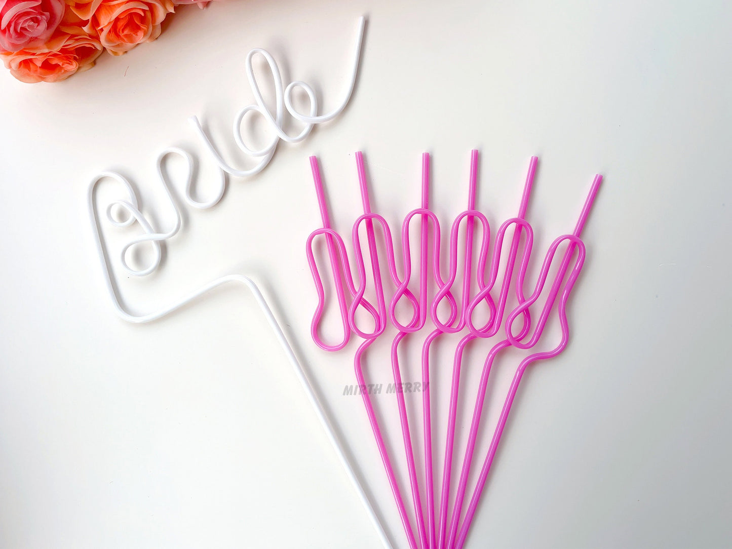 Rose Pink Swirly Penis Straw + Bride Straw,| Bachelorette Party Favors | Bride To Be Bridal Shower | Hen Party Supplies Penis