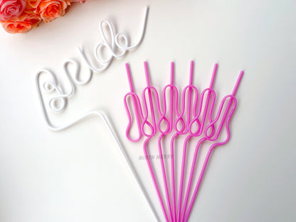 Rose Pink Swirly Penis Straw + Bride Straw,| Bachelorette Party Favors | Bride To Be Bridal Shower | Hen Party Supplies Penis