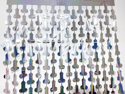Iridescent Penis Holographic Foil Curtain | Hen Party Bridal Shower Backdrop, Birthday Backdrop, Photo Booth, Dick Favors, Naughty Bach