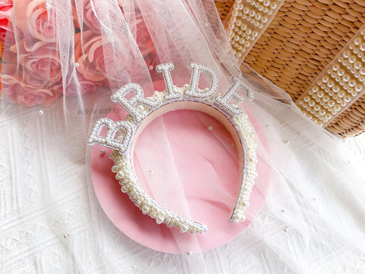 Hens Party Decorations, Bride Headband, Bride Pearl Headband, Hen Party Tiara, Bride to Be Headband, White Headpiece Bridal Shower Gift