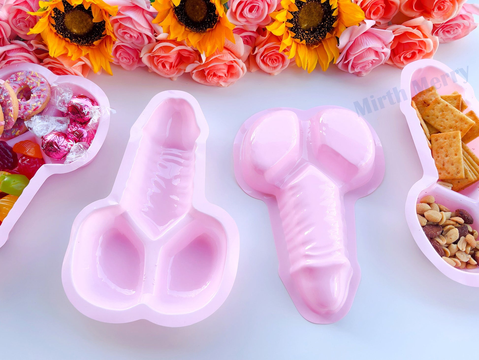 Pink Penis Snack Trays, Dick Utensils, Bachelorette Tablewear, Party Silverware, Pecker Tray, Hen Party Favors, Bach Decor, Penis Favors