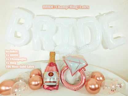 White Jumbo BRIDE Balloons + Rose Gold Balloons | 40inch, Hens Party Decoration, Bachelorette Party, Bridal Shower Decor Photo Backdrop