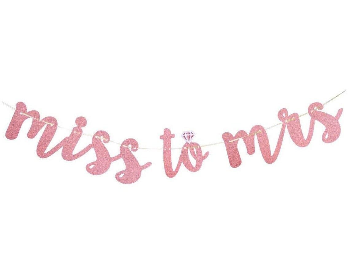 Miss to Mrs Banner, Rose Gold Glitter, Hen Party Banner, Bridal Shower Decor, Engagement , Hens Night Decor, Diamond Ring