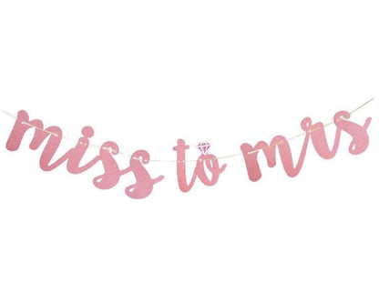 Miss to Mrs Banner, Rose Gold Glitter, Hen Party Banner, Bridal Shower Decor, Engagement , Hens Night Decor, Diamond Ring