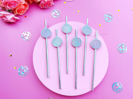 Disco Ball Iridescent Silver Paper Straw | Bachelorette Party Hen Party Decoration Supplies, 70's Disco Party Favor, Last Disco Bach Decor