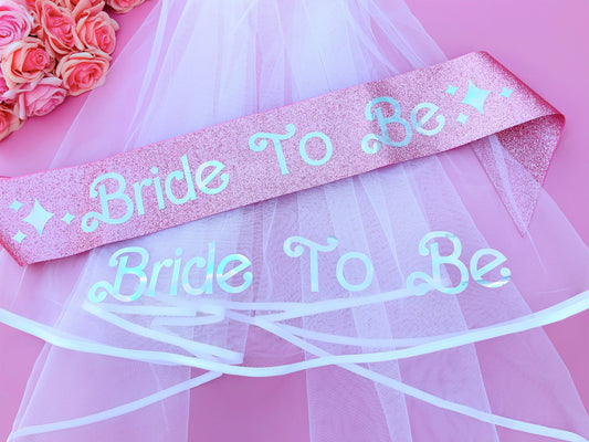 Bride to Be Sash + Veil | Hen Party Sash | Sash for Bride - Iridescent Foil | Bachelorette Favors | Bridal Veil, Bridal Shower Gift Supplies